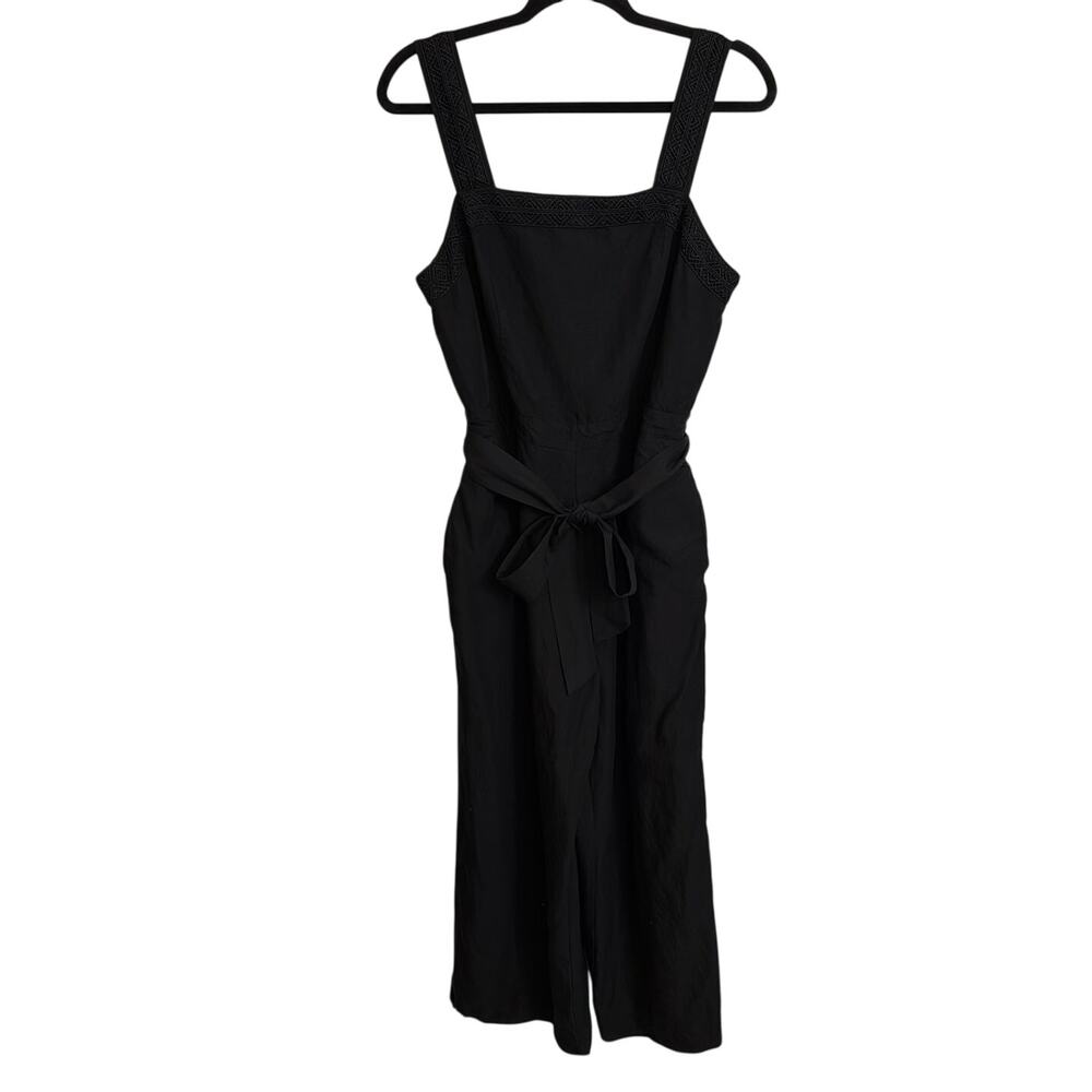 Ann Taylor Jumpsuit Womens 8 Black Stitched Belted Wide Leg Square Neck Cropped